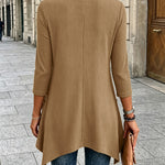 Women's Ribbed Asymmetrical Hem Top Crewneck Three Quarters Sleeve A-Line Casual Top