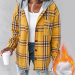 Women's Plaid Drawstring Hoodie Coat Casual Fleece Lined Jacket