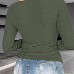 Chicme Built In Bra Notch Neck Long Sleeve Shirts Rib Knit Ruched Waist Top