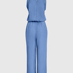Women's Halter Jumpsuit Lace Trim Backless Overalls Tied Detail Wide Leg Jumpsuit with Pockets
