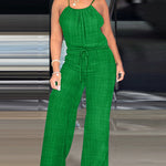 Womens Spaghetti Strap Drawstring Tied Waist Jumpsuit Casual Overalls
