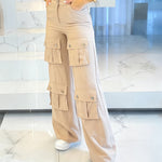 High Waist Zipper Fly Multiple Flap Pockets Design Utility Pants Casual Elastic Back Waist Wide Leg Cargo Pants