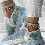 Floral Pattern Sheer Mesh Patch Round Toe Sneakers