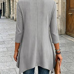 Women's Ribbed Asymmetrical Hem Top Crewneck Three Quarters Sleeve A-Line Casual Top