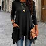 Women's Ribbed Asymmetrical Hem Top Crewneck Three Quarters Sleeve A-Line Casual Top