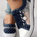 Floral Pattern Embroidery Dot Print Sneakers
