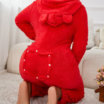 3D Ear Buttoned Flap Functional Fluffy Lounge Jumpsuit