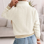Women's Half-Zip Striped Trim Textured Sweatshirt Casual Drop Shoulder Top