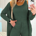 3 Piece Lounge Set Crewneck Sleeveless Tank Top Long Sleeve Open Front Coat Pants Sweatsuit