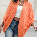 Colorful Waffle Knit Open Front Coat Batwing Long Sleeve Cardigan