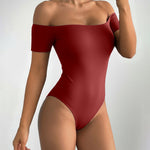 Off Shoulder Short Sleeve Minimalist Slim Fit Bodysuit