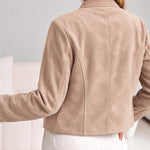 Women's Ethnic Braided Embroidered Faux Suede Stand Collar Snap Button Crop Jacket