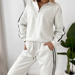 Women's Contrast Side Stripe Two Piece Sweatsuit Half Zip Sweatshirt and High Waisted Joggers Set Casual Tracksuit