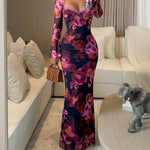 Women's Vintage Floral Mesh Dress Lace Trim Sweetheart Neck Flare Sleeve Bodycon Maxi Dress Mermaid Party Gown