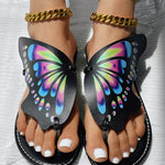 Colorblock Butterfly Print Toe Post Slippers