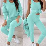 Women's 3 Piece Tracksuit Set Cold Shoulder Sweatshirt and Tank Top and High Waisted Jogger Pants Casual Lounge Workout Outfit