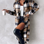Plaid Print Buttoned Pocket Design Longline Coat
