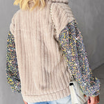 Turn-down Collar Sequin Patch Teddy Jacket