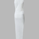 Side Slit Drawstring Ruched Bodycon Casual Sun Maxi Dresses Sleeveless Ribbed Tank Dress