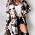 Plaid Print Buttoned Pocket Design Longline Coat