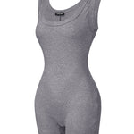 Ribbed U-Neck Yoga Romper Workout One Piece Seamless Tank Top Jumpsuit