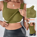 U-Neck Sleeveless Tank Seamless Skinny Layering Top with Built-In Bra