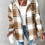 Plaid Pattern Long Sleeve Shacket Button Down Fleece Lined Hooded Jackets Warm Coat
