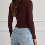 Women's V Neck Rhinestone Top Long Sleeve Ribbed Knit Tee Slim Fit Pullover Casual Base Layering Top