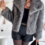 Turn-down Collar Long Sleeve Faux Fur Coat Jacket Casual Warm Fluffy Cropped Coat