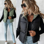 Stand Collar Sleeveless Zip Up Drawstring Hem Vest Casual Two-Way Reversible Ladies Warm Winter Padded Coat