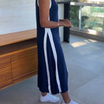 Colorblock Spliced Deep V-Neck Sleeveless Slit Front Dress Casual Loose Fit A Line Dress