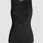 Contrast Lace V Neck Sleeveless Knit Top Casual Slim Fit Tank