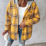 Women's Plaid Drawstring Hoodie Coat Casual Fleece Lined Jacket