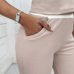 2 Piece Outfits Notch Neck Sleeveless Top Stretchy Waist Straight Leg Pants Lounge Sets Tracksuit