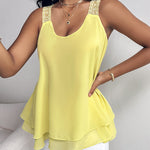 U-Neck Thick Strap Tank Contrast Lace Tied Detail Top