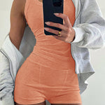 2PCS Micro-Ribbed U-Neck Tank Top & Boxer Set Cozy Loungewear