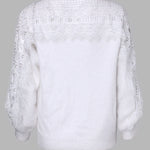 Crewneck Guipure Lace Long Sleeve Hollow Out Knit Sweaters Pullover Tops