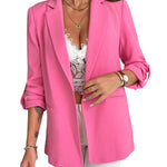 Notched Collar Roll Up Sleeve Blazer Coat