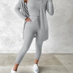 3 Piece Lounge Set Crewneck Sleeveless Tank Top Long Sleeve Open Front Coat Pants Sweatsuit
