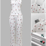 Women's Ditsy Floral Print 2 Piece Pajamas Set Lace Cami Top and Pants Casual Loungewear Bowknot Sleepwear