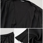 2 Pieces V Neck Button Decor Bell Sleeve Top and Casual Drawstring Stechy Waist Shorts Set