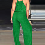Womens Spaghetti Strap Drawstring Tied Waist Jumpsuit Casual Overalls