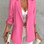 Notched Collar Roll Up Sleeve Blazer Coat