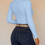 Women's Lace V Neck Ruched T Shirt Slim Fit Long Sleeve Tee Casual Elegant Top