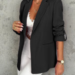 Notched Collar Roll Up Sleeve Blazer Coat