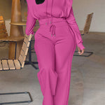 2 Pieces Outfit Long Sleeve Crop Drawstring Hoodie Sweatshirt with Thumb Hole Cuffs and Casual Drawstring Elastic Waist Wide Leg Sweatpants Set