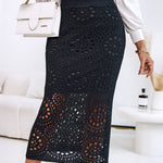 Crochet Pattern Elastic Waist Hollow-out Mid-Calf Skirt Casual Commuting Skirt