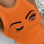 Eyelash Print Casual Tank Top