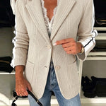 Women's Casual Knit Blazer Argyle Cable Jacquard Contrast Side Striped Coat Loose Fit Single Breasted Blazer