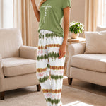 Women's Two Piece Pajama Set Faith Letter Print Short Sleeve Top and Tie Dye Straight Leg Pants Casual Lounge Set
